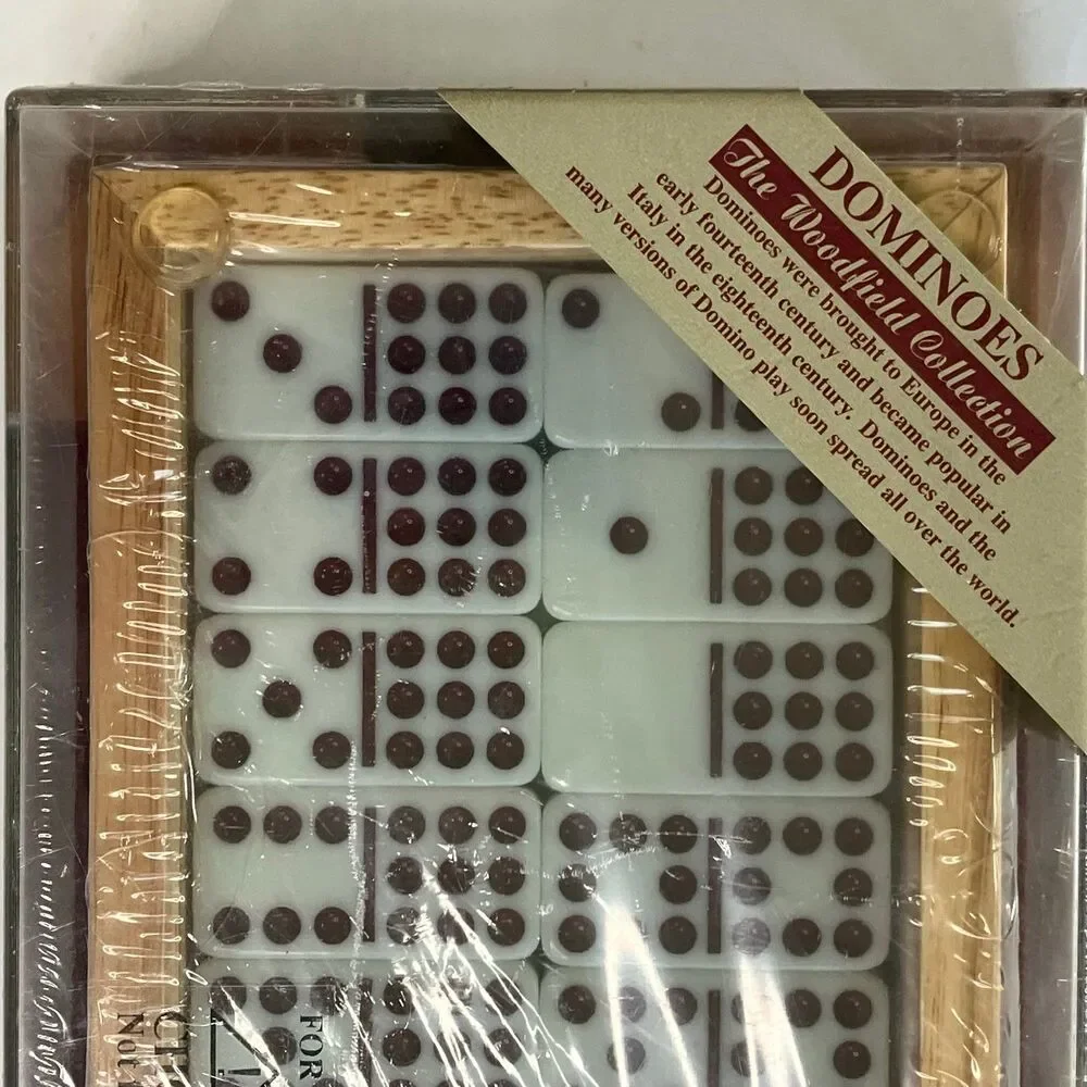 The Woodfield Collection Dominoes Wooden Box Beveled Glass Collectable Game New
